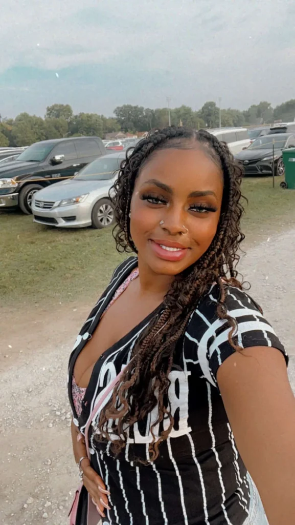 Client outdoors with long brown boho braids — Boho Braids